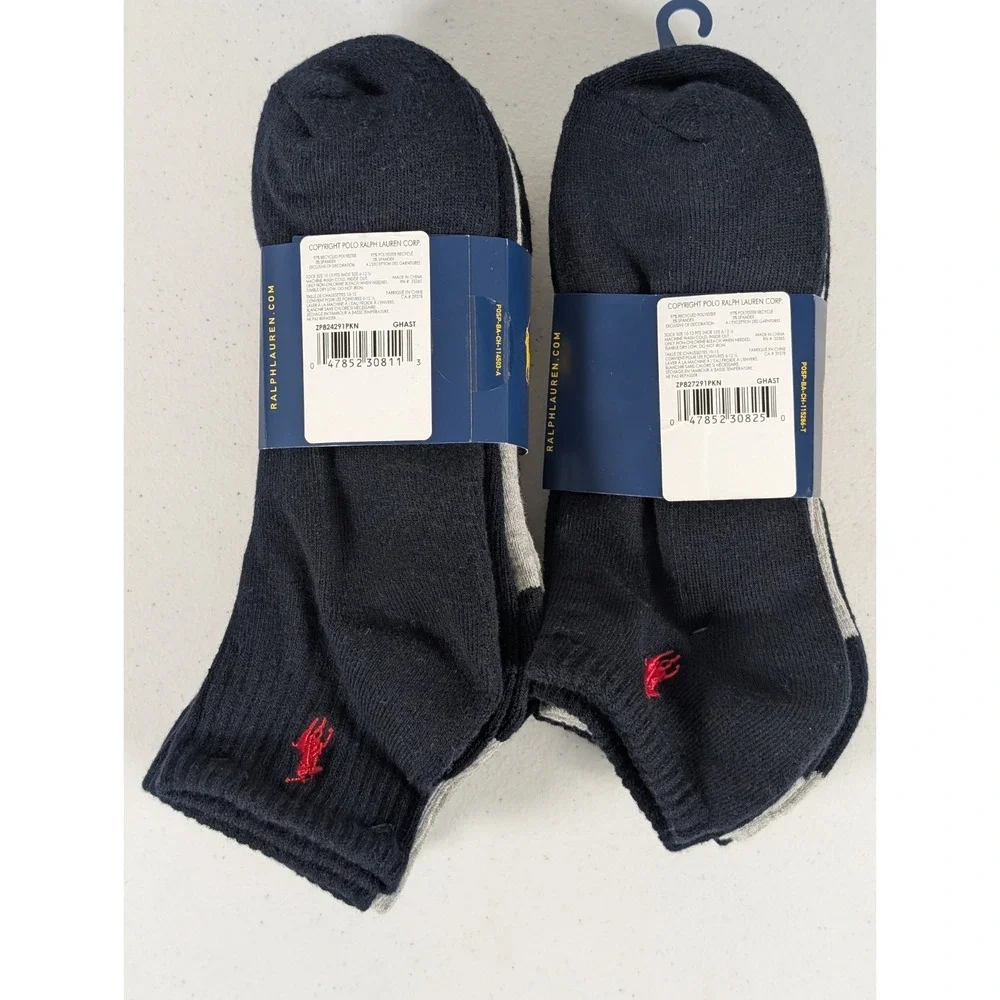 Polo Ralph Lauren Quarter Socks 8 PAIRS Gray Navy Blue Men's Shoe Sizes 6-12.5